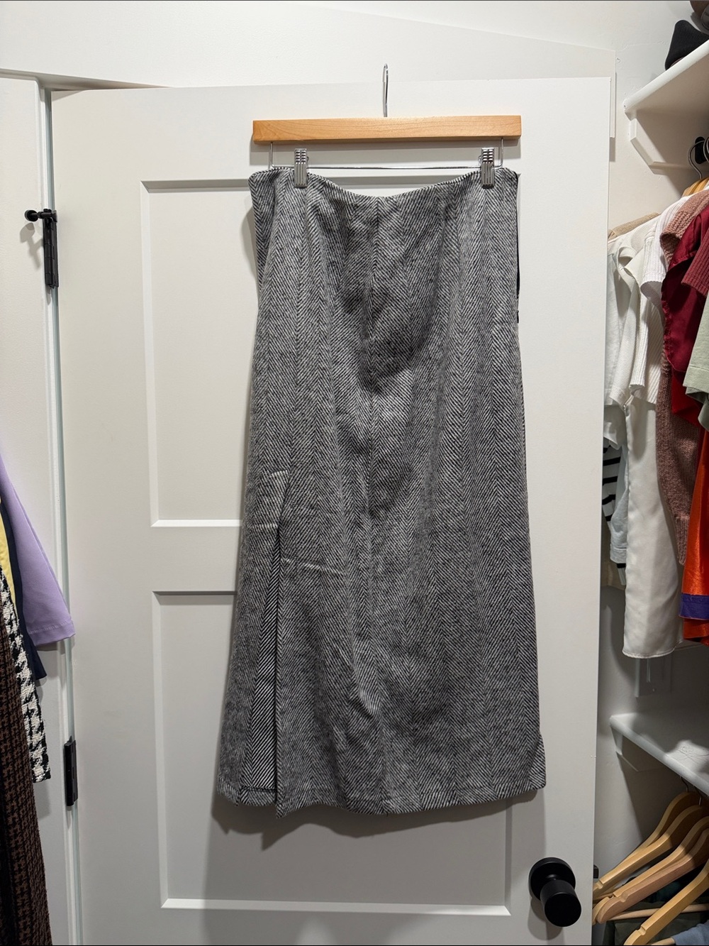 Classic Gray Herringbone Maxi Skirt